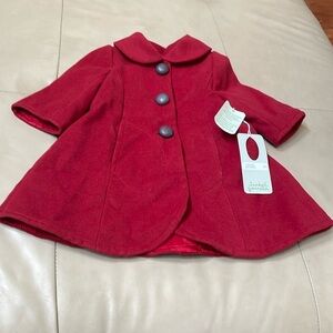 Isabel Garreton Infant Girl Red Wool Dress Coat, Size 6 Months